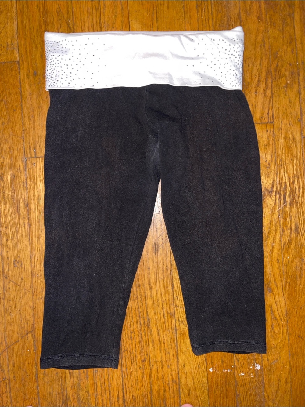 PINK Victoria's Secret Black Capri Leggings with White Fold-Over Waist